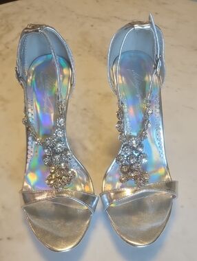 Silver Jeweled High Heel Sandals for Women